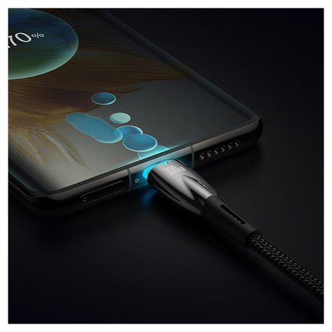 USB кабель Baseus Glimmer, 2xUSB тип-C, 100 см, 100 Вт, чорний, з індикатором, в нейлоновому обплетенні, #CADH000701 Прев'ю 2