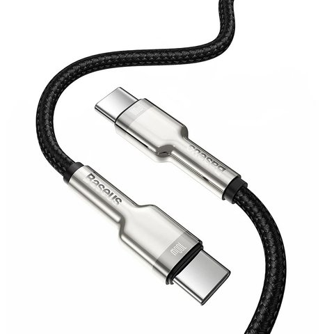 Cable USB Baseus Cafule Series Metal, 2xUSB tipo-C, 200 cm, 100 W, negro, con revestimiento de nylon, #CATJK-D01 Vista previa  1