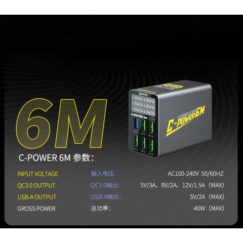 Mains Charger Mechanic C-Power 6M  , (40 W, Quick Charge, 6 outputs) Preview 1