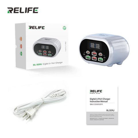 Adaptador de red RELIFE RL-309U, 72 W, Quick Charge, Power Delivery (PD), gris, 6 puertos Vista previa  4