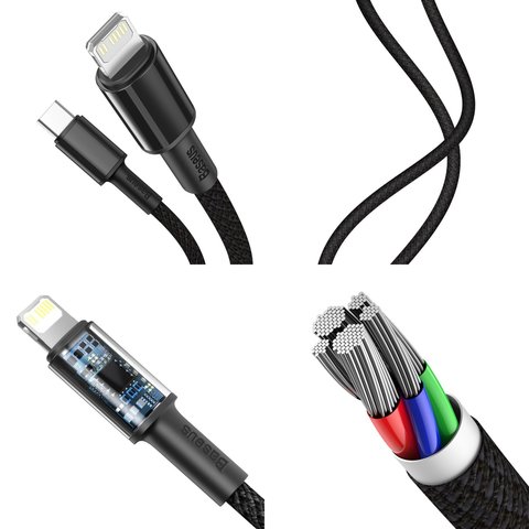 USB кабель Baseus High Density Braided, USB тип-C, Lightning, 200 см, 20 Вт, чорний, #CATLGD-A01 Прев'ю 1