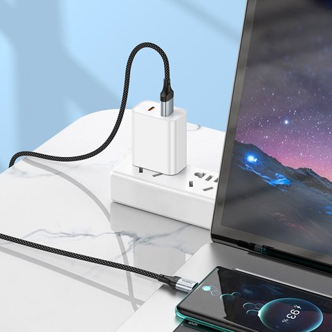 USB кабель Hoco X102, USB тип-C, USB тип-A, 100 см, 3 A, чорний, в нейлоновому обплетенні, #6942007608770 Прев'ю 4