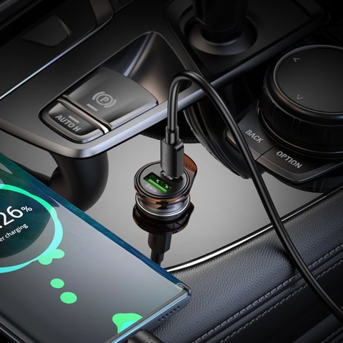 Автомобільний зарядний пристрій Hoco NZ16A, чорне, Power Delivery (PD), з кабелем USB тип-C до USB тип-C, 43 Вт, 2 порта, 12-24 B, #6942007644761 Прев'ю 6