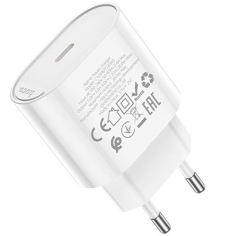 Сетевое зарядное устройство Hoco C109A, 20 Вт, Power Delivery (PD), белый, 1 порт, #6942007656658 Превью 1